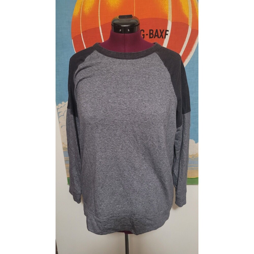 Lou & Grey Pullover Long Raglan Sleeve Cotton Blend Knit Black Gray Top L